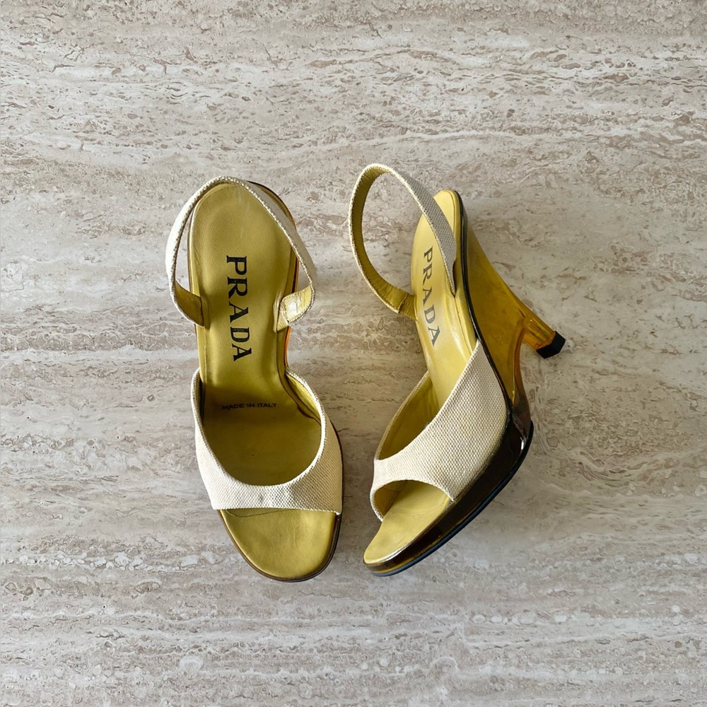 Vintage Prada Slingback Lucite Wedge Sandals Heels - Picture 2 of 11